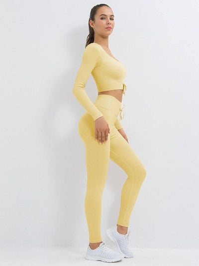 Ensemble Sport Côtelé Legging et Top Ensemble Sport Ultime Legging : Legging Femme | Vêtements de Sport S Jaune 