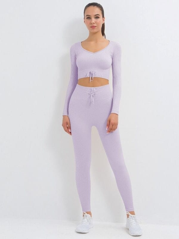 Ensemble Sport Côtelé Legging et Top Ensemble Sport Ultime Legging : Legging Femme | Vêtements de Sport S Violet 