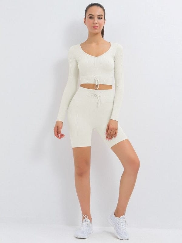 Ensemble Sport Côtelé Short et Top Ensemble Sport Ultime Legging : Legging Femme | Vêtements de Sport S Blanc 