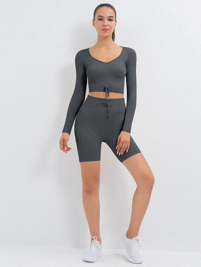 Ensemble Sport Côtelé Short et Top Ensemble Sport Ultime Legging : Legging Femme | Vêtements de Sport S Gris foncé 