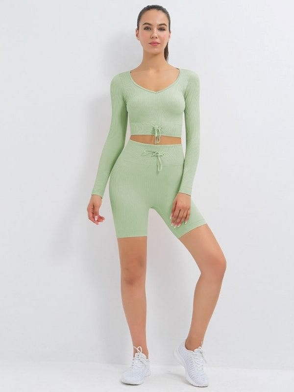 Ensemble Sport Côtelé Short et Top Ensemble Sport Ultime Legging : Legging Femme | Vêtements de Sport S Vert 