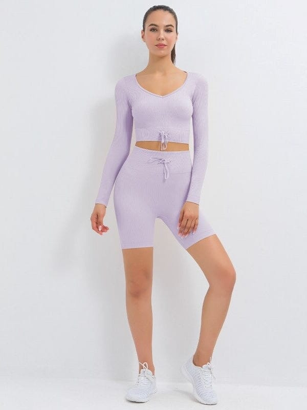 Ensemble Sport Côtelé Short et Top Ensemble Sport Ultime Legging : Legging Femme | Vêtements de Sport S Violet 