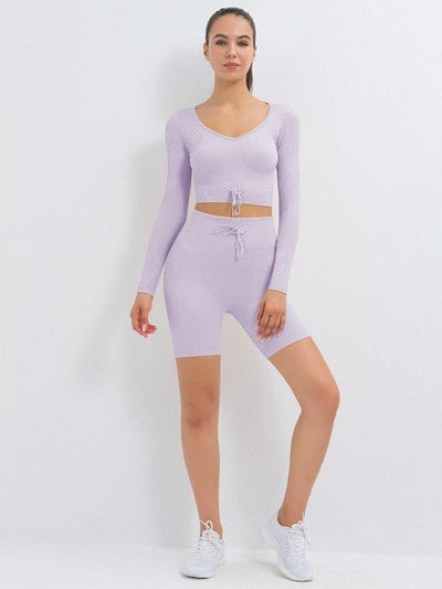 Ensemble Sport Côtelé Short et Top Ensemble Sport Ultime Legging : Legging Femme | Vêtements de Sport S Violet 