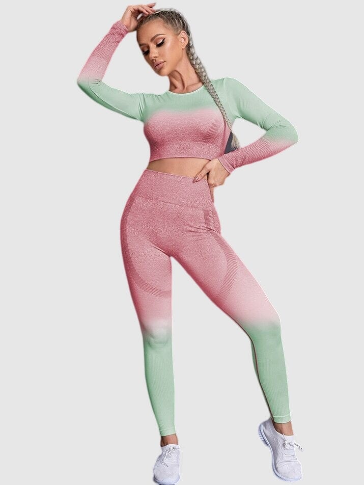 Ensemble Sport Dégradé - QueenFit Ensemble Sport Ultime Legging : Legging Femme | Vêtements de Sport S Rose/Vert 