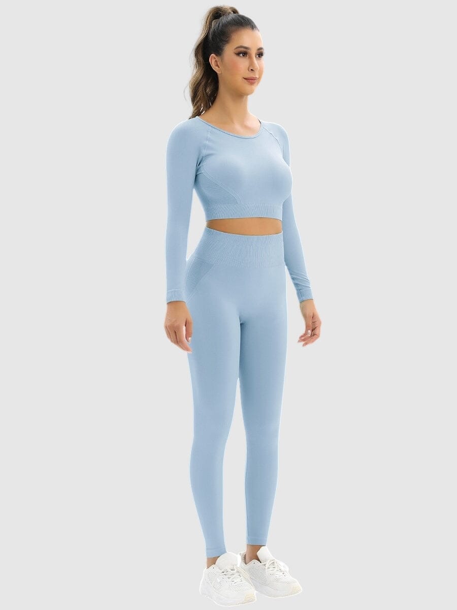 Ensemble Sport Legging et Crop Top Ensemble Sport Ultime Legging : Legging Femme | Vêtements de Sport S Bleu clair 