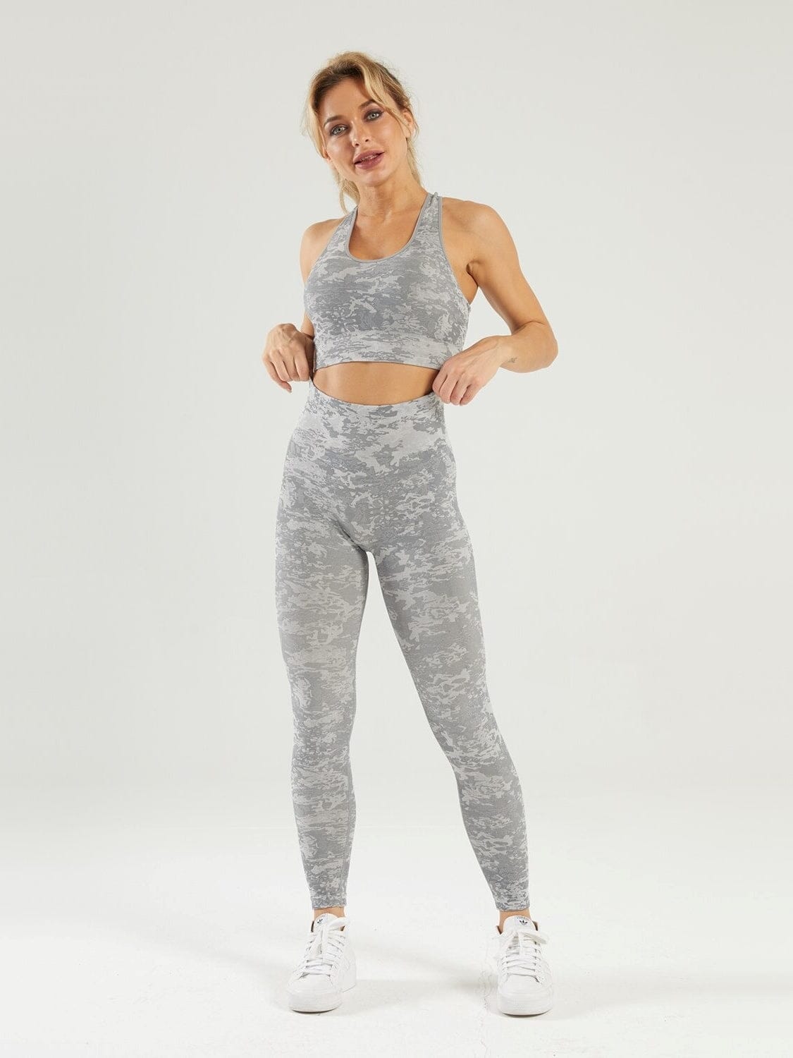 Ensemble Sport Legging et Soutien-Gorge Camouflage Leggings Ultime Legging : Legging Femme | Vêtements de Sport S Kaki grisé 