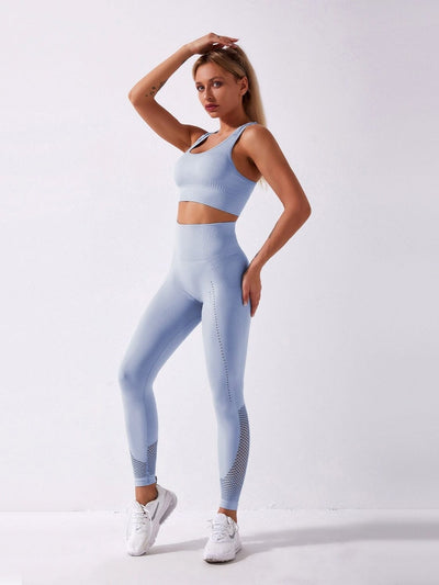 Ensemble Sport Maille Sans Couture Ensemble Sport Ultime Legging : Legging Femme | Vêtements de Sport S Bleu 