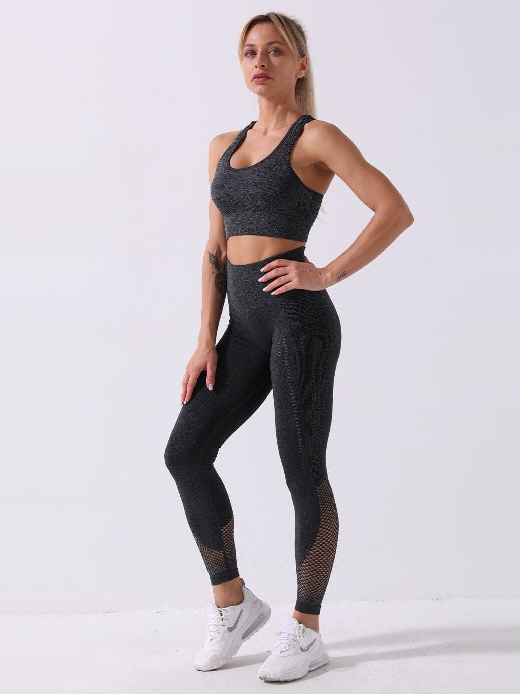 Ensemble Sport Maille Sans Couture Ensemble Sport Ultime Legging : Legging Femme | Vêtements de Sport S Noir 