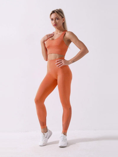 Ensemble Sport Maille Sans Couture Ensemble Sport Ultime Legging : Legging Femme | Vêtements de Sport S Orange 