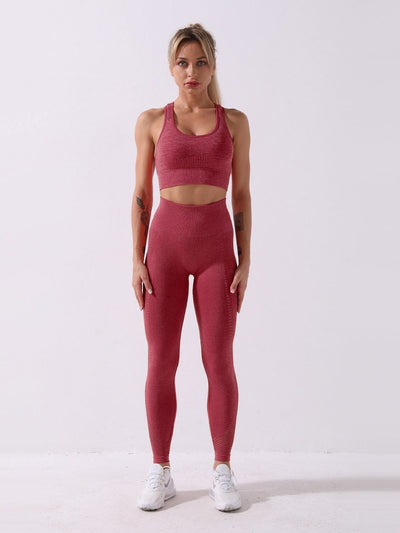 Ensemble Sport Maille Sans Couture Ensemble Sport Ultime Legging : Legging Femme | Vêtements de Sport S Rouge 