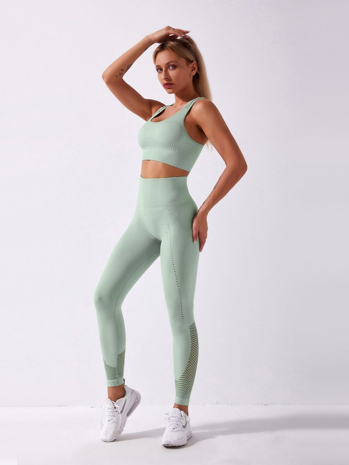 Ensemble Sport Maille Sans Couture Ensemble Sport Ultime Legging : Legging Femme | Vêtements de Sport S Vert pastel 