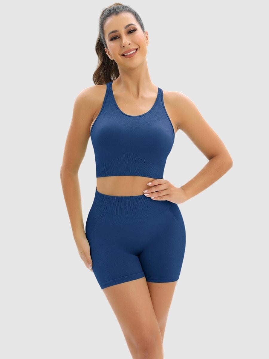 Ensemble Sport Push Up, Short et Brassière Ensemble Sport Ultime Legging : Legging Femme | Vêtements de Sport S Bleu 