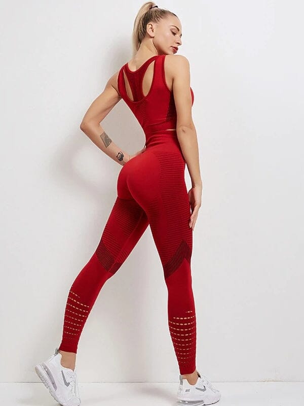 Ensemble Sport Sans Couture, Legging et Brassière Ensemble Sport Ultime Legging : Legging Femme | Vêtements de Sport S Rouge 