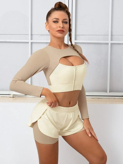 Ensemble Sport Short 2 en 1 et Crop Top - Elixy Ensemble Sport Ultime Legging S Beige 