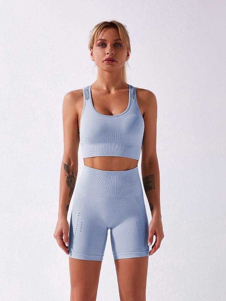 Ensemble Sport, Short et Brassière Ensemble Sport Ultime Legging : Legging Femme | Vêtements de Sport S Bleu ciel 