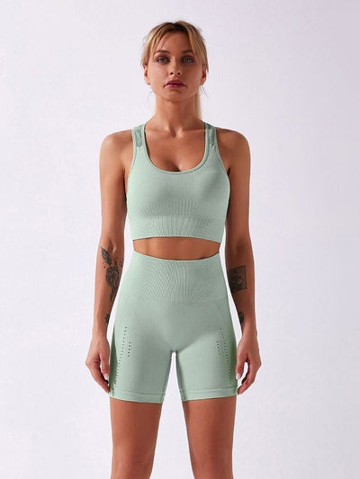 Ensemble Sport, Short et Brassière Ensemble Sport Ultime Legging : Legging Femme | Vêtements de Sport S Vert pastel 