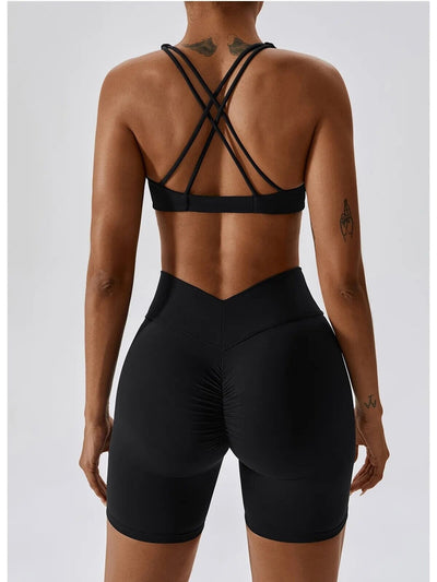 Ensemble Sport Short Sculptant et Soutien-Gorge Ultime-Legging 