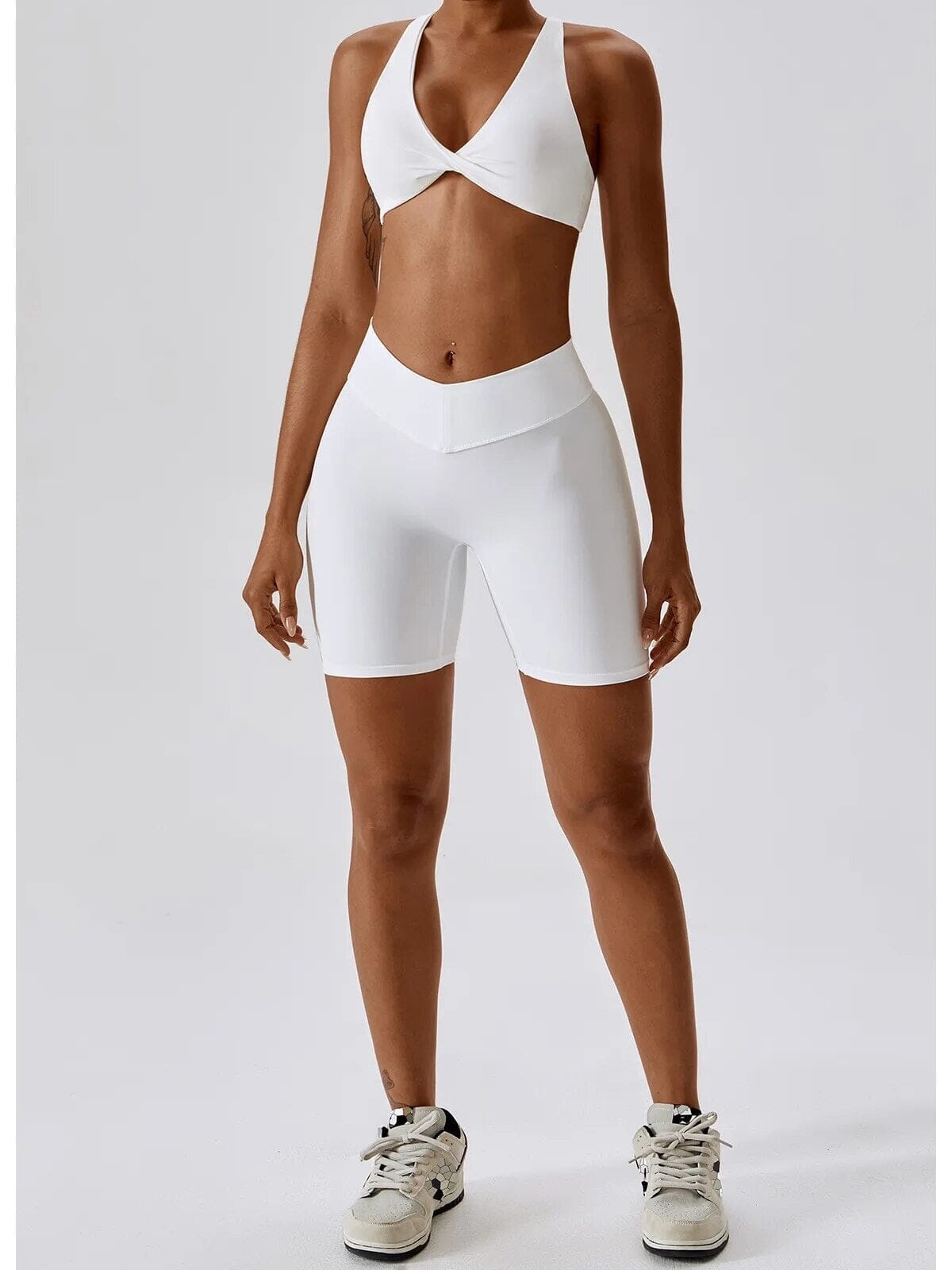 Ensemble Sport Short Sculptant et Soutien-Gorge Ultime-Legging S Blanc 