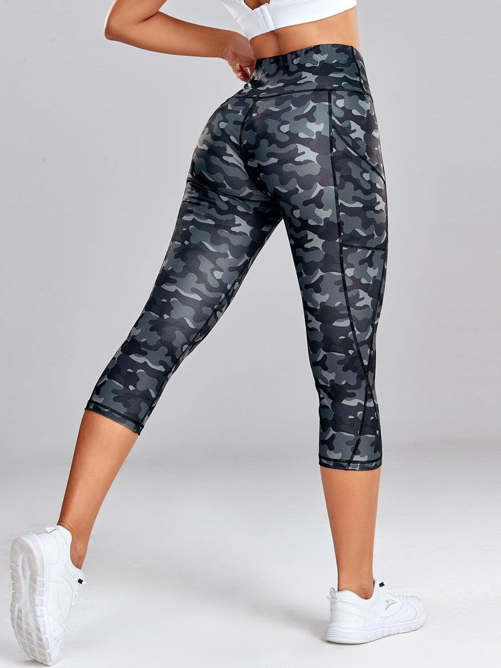 Leggings Fabletics Femme Taille S – Powerhold Camouflage Gris, Taille Haute