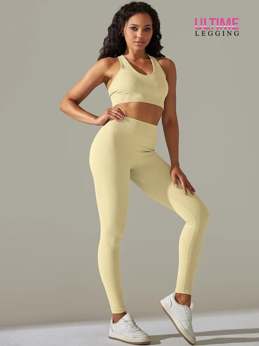 Legging et Soutien-Gorge Côtelé (Ensemble Sport) - Ultime-Legging Ensemble Sport Ultime Legging S Beige 