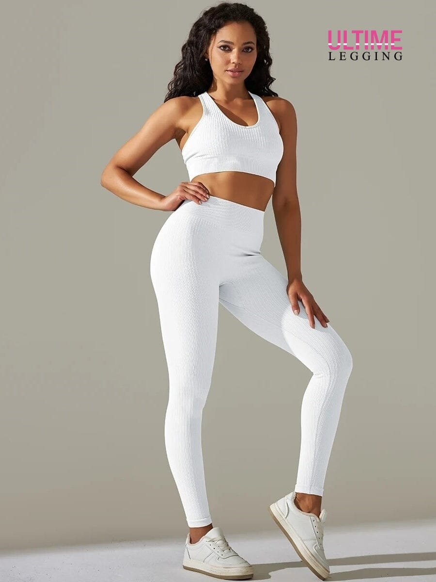 Legging et Soutien-Gorge Côtelé (Ensemble Sport) - Ultime-Legging Ensemble Sport Ultime Legging S Blanc cassé 