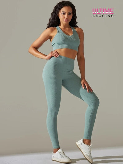 Legging et Soutien-Gorge Côtelé (Ensemble Sport) - Ultime-Legging Ensemble Sport Ultime Legging S Bleu grisé 