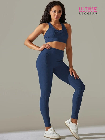 Legging et Soutien-Gorge Côtelé (Ensemble Sport) - Ultime-Legging Ensemble Sport Ultime Legging S Bleu royal 