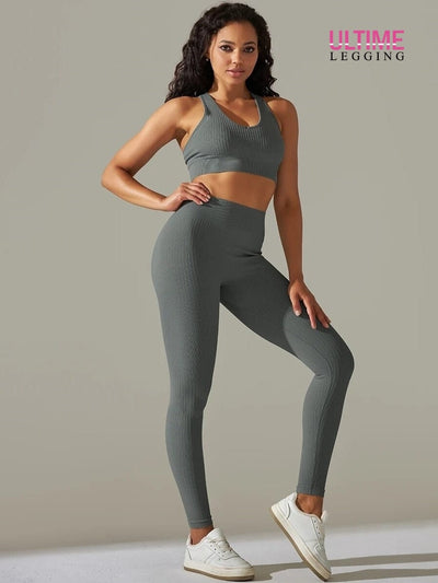 Legging et Soutien-Gorge Côtelé (Ensemble Sport) - Ultime-Legging Ensemble Sport Ultime Legging S Gris 