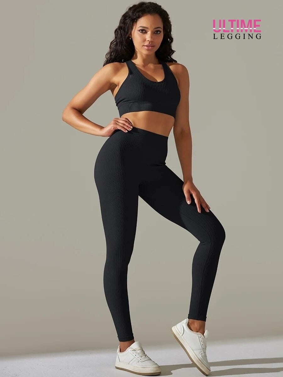 Legging et Soutien-Gorge Côtelé (Ensemble Sport) - Ultime-Legging Ensemble Sport Ultime Legging S Noir 