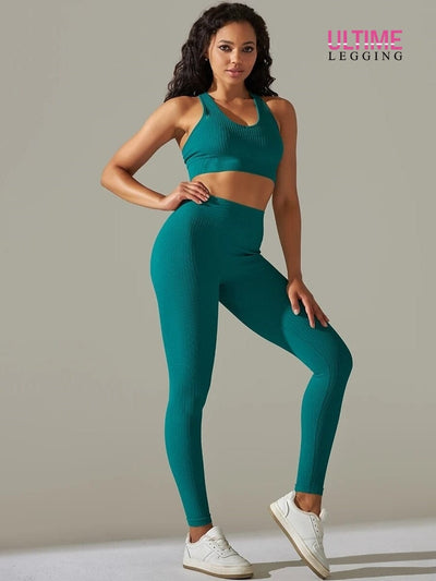 Legging et Soutien-Gorge Côtelé (Ensemble Sport) - Ultime-Legging Ensemble Sport Ultime Legging S Vert 