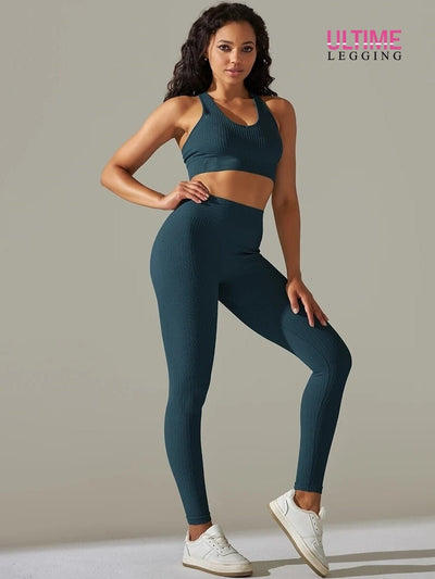 Legging et Soutien-Gorge Côtelé (Ensemble Sport) - Ultime-Legging Ensemble Sport Ultime Legging S Vert sombre 