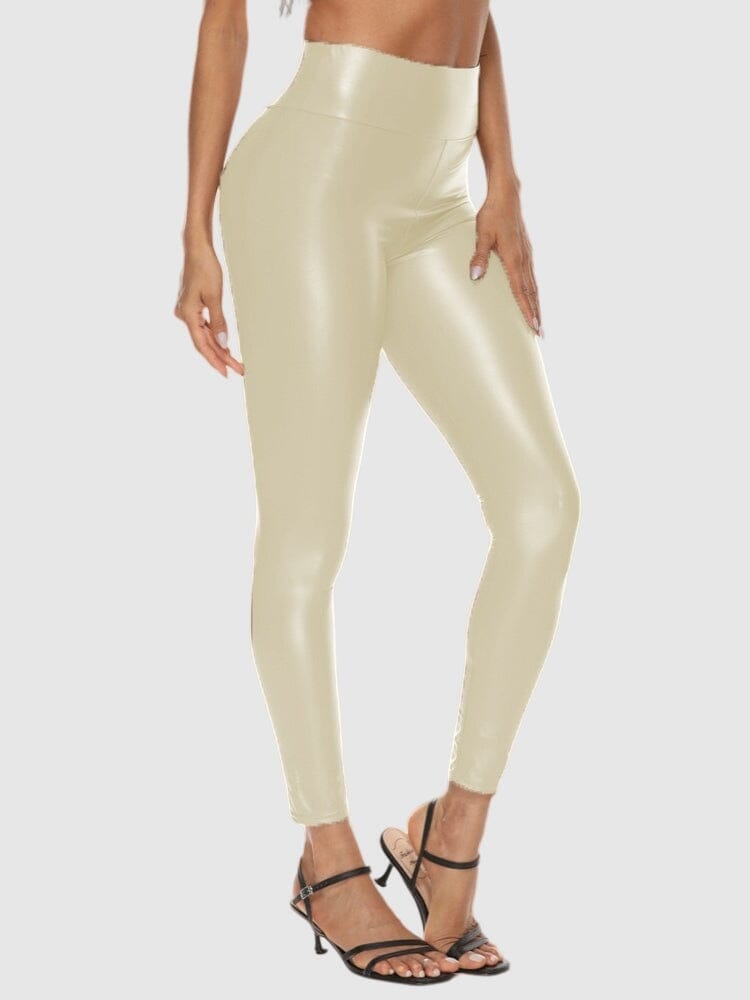 Legging Simili Cuir Beige Brillant Leggings Ultime Legging : Legging Femme | Vêtements de Sport S 