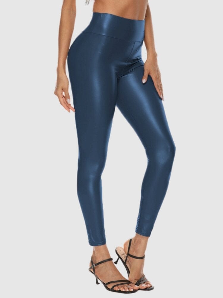 Legging Simili Cuir Bleu Brillant Leggings Ultime Legging : Legging Femme | Vêtements de Sport S 