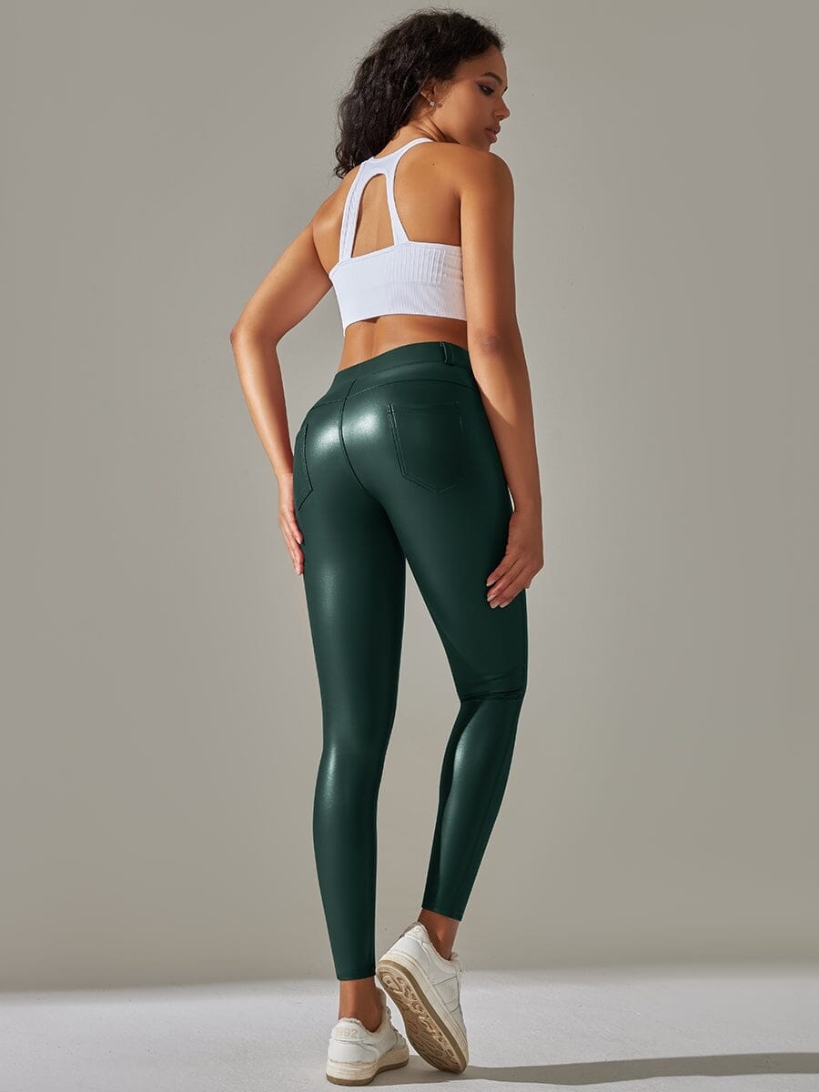 Legging de grossesse en simili-cuir brillant doublé polaire