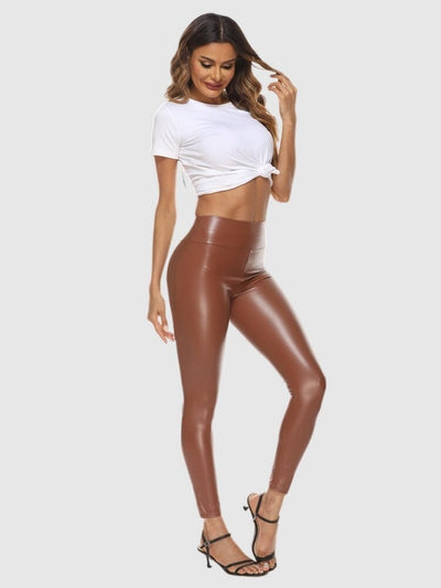 Legging Simili Cuir Marron Brillant Leggings Ultime Legging : Legging Femme | Vêtements de Sport 