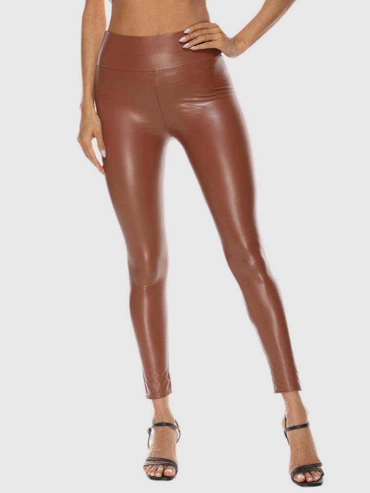 Legging Simili Cuir Marron Brillant Leggings Ultime Legging : Legging Femme | Vêtements de Sport 