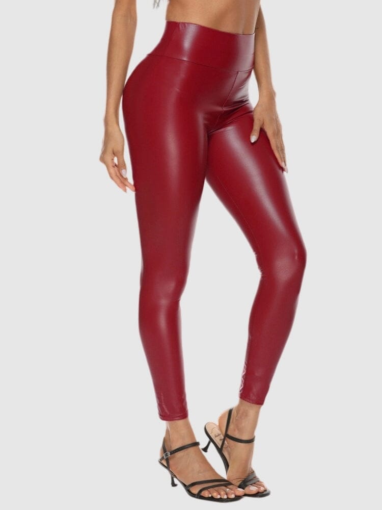 Legging Simili Cuir Rouge Brillant Leggings Ultime Legging : Legging Femme | Vêtements de Sport S 