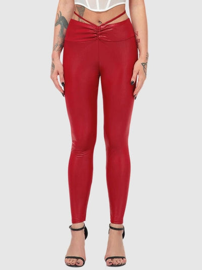 Legging Simili Cuir Taille Élastique Leggings Ultime Legging S Rouge 