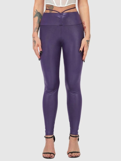 Legging Simili Cuir Taille Élastique Leggings Ultime Legging S Violet 