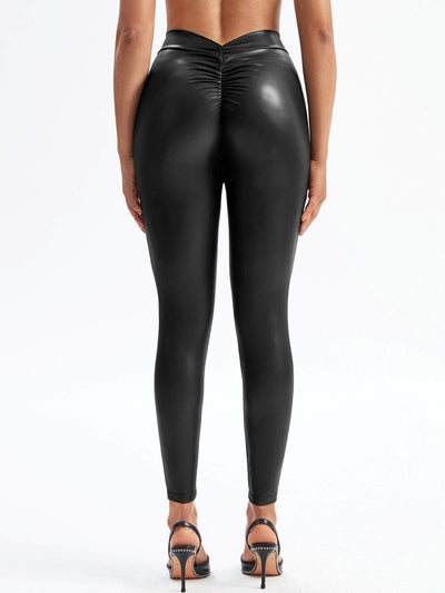 Legging Simili Cuir Taille V Push Up Noir Ultime-Legging 