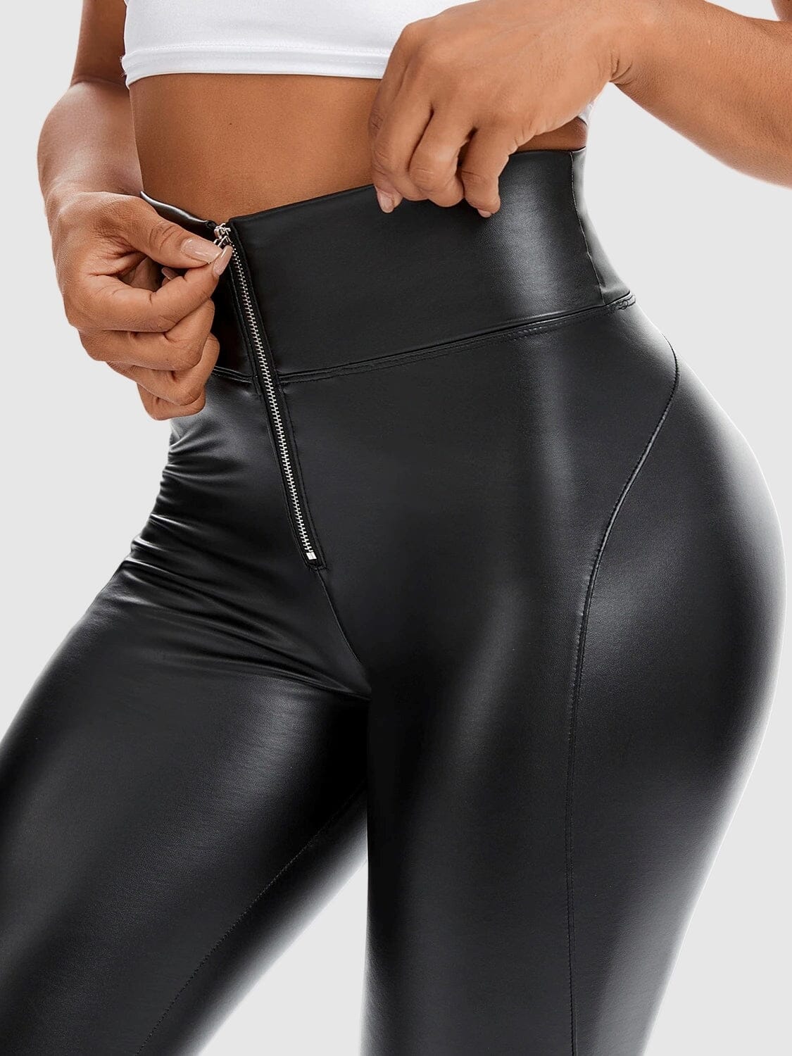 Legging Simili Cuir Taille Zippée Leggings Ultime Legging : Legging Femme | Vêtements de Sport 