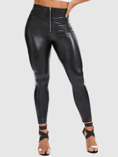 Legging Simili Cuir Taille Zippée Leggings Ultime Legging : Legging Femme | Vêtements de Sport S Noir 