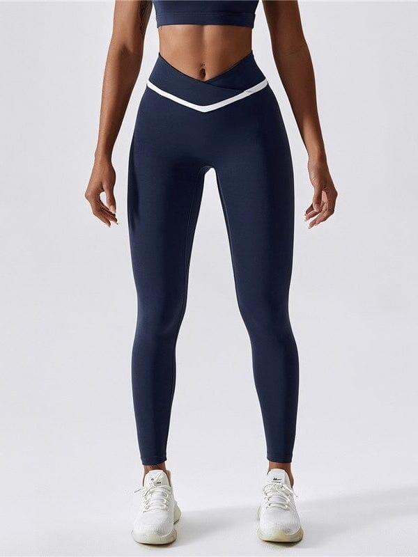 Legging Sport Ceinture Croisée Sans Couture Leggings Ultime Legging : Legging Femme | Vêtements de Sport S Bleu 