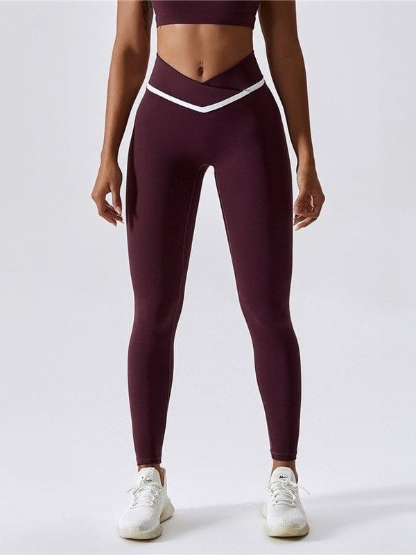 Legging Sport Ceinture Croisée Sans Couture Leggings Ultime Legging : Legging Femme | Vêtements de Sport S Bordeaux 