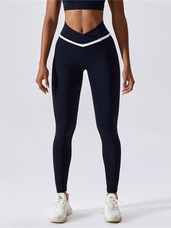 Legging Sport Ceinture Croisée Sans Couture Leggings Ultime Legging : Legging Femme | Vêtements de Sport S Noir 