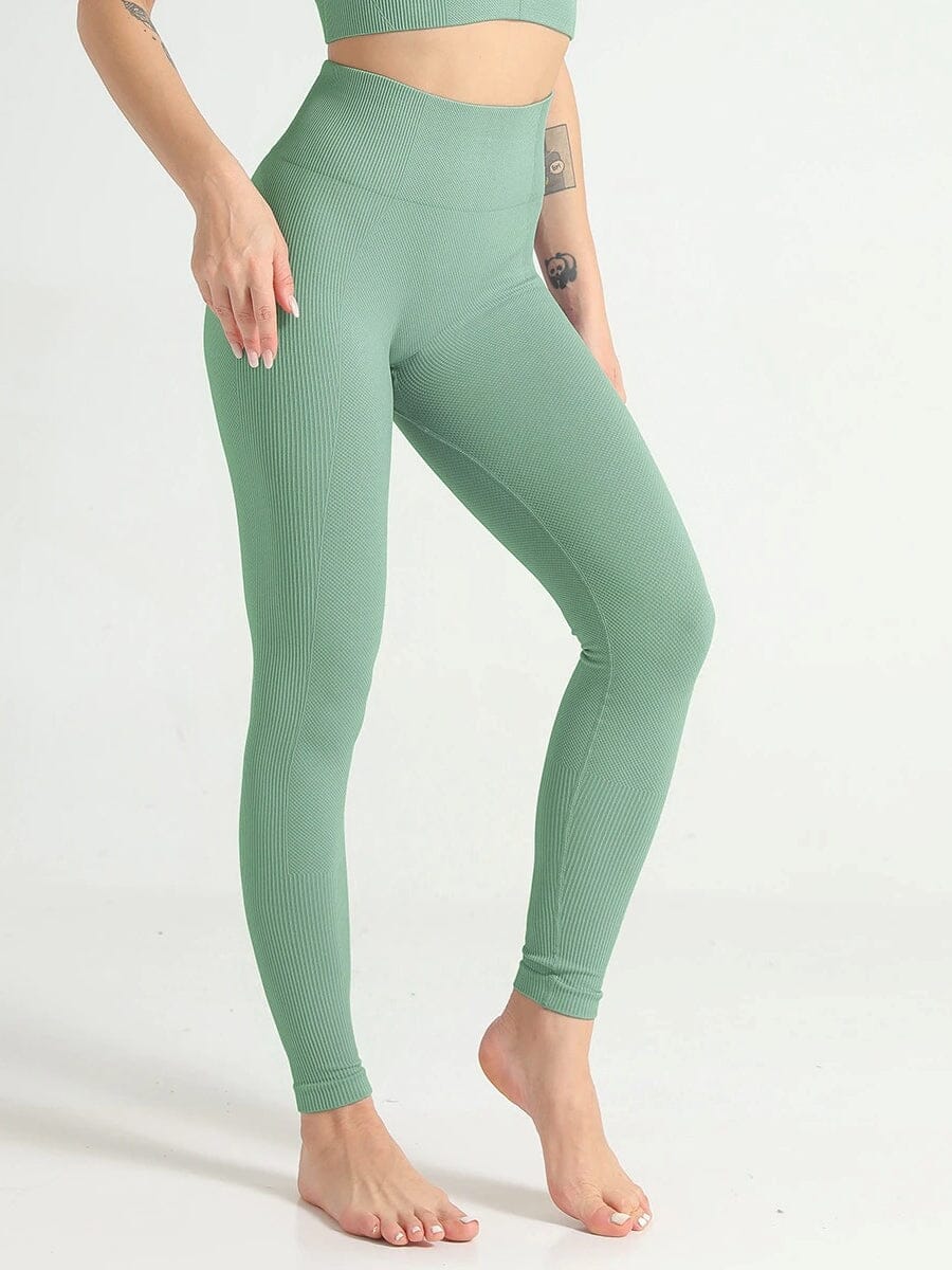 Legging Sport Côtelé Taille Haute Leggings Ultime Legging : Legging Femme | Vêtements de Sport S Vert 