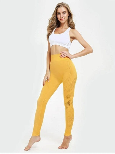 Legging Sport Maille Sans Couture Leggings Ultime Legging : Legging Femme | Vêtements de Sport S Jaune 