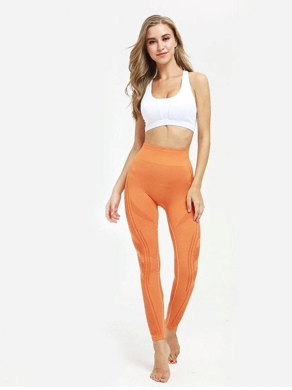 Legging Sport Maille Sans Couture Leggings Ultime Legging : Legging Femme | Vêtements de Sport S Orange 