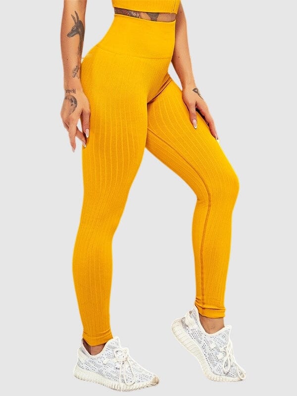 Legging Sport Sculptant Côtelé Leggings Ultime Legging : Legging Femme | Vêtements de Sport S Jaune 