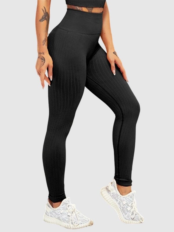 Legging Sport Sculptant Côtelé Leggings Ultime Legging : Legging Femme | Vêtements de Sport S Noir 